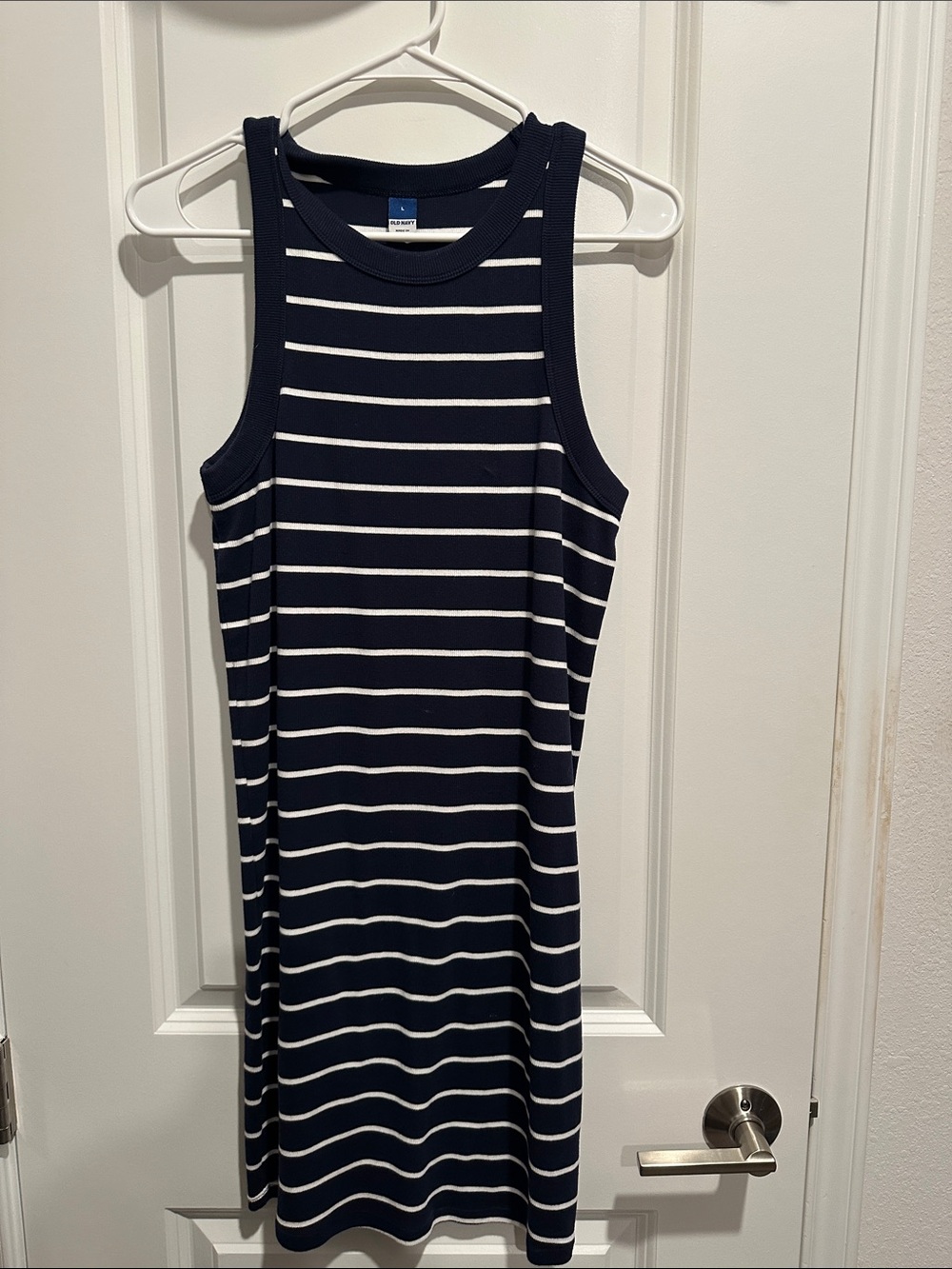 Old Navy Ribbed Navy & White Stripe Tank Dress Razorback